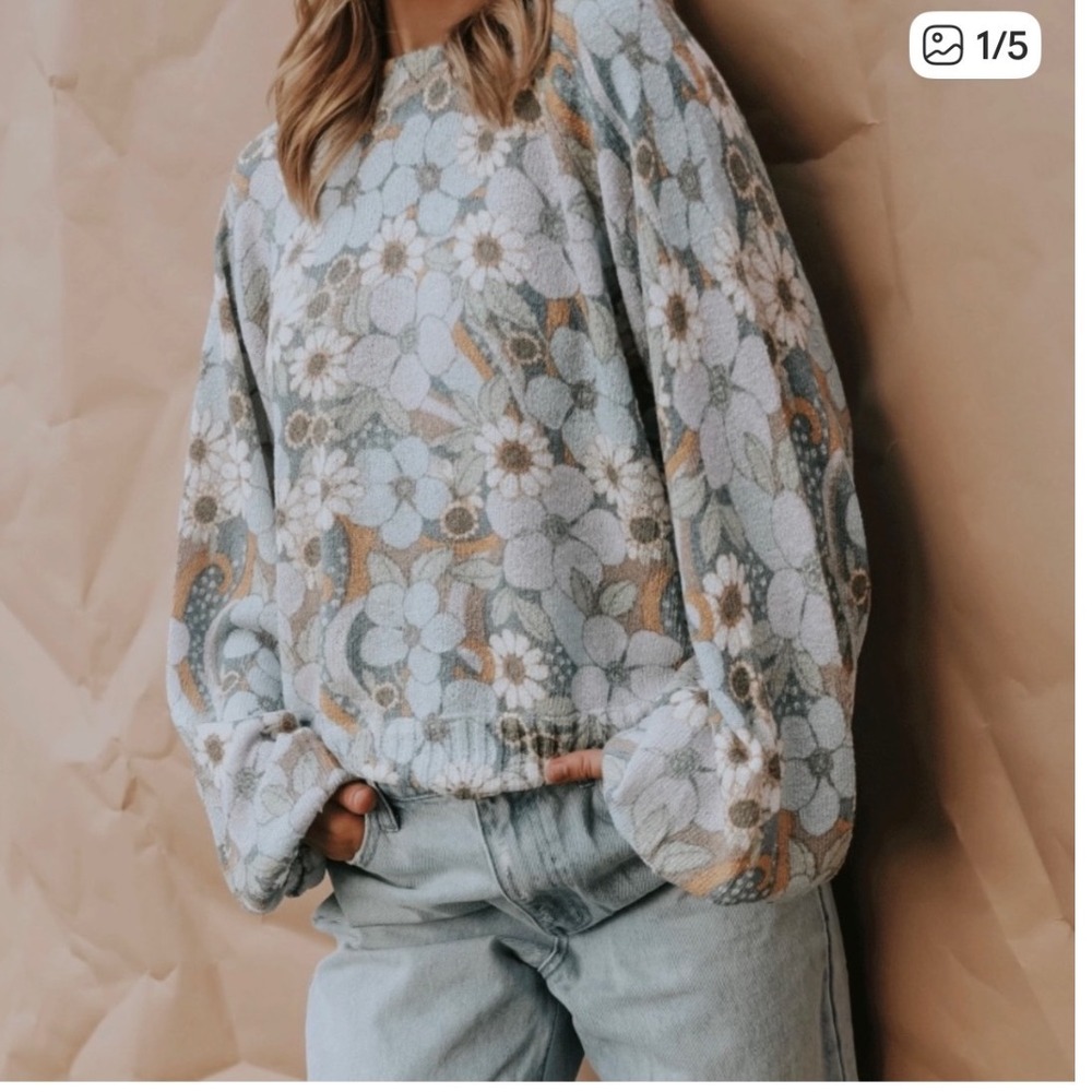 Show Me Your Mumu Vienna Sweater Primrose Knit Floral Blue Green‎ Medium